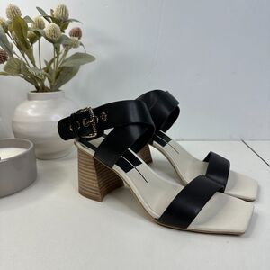 New Dolce Vita Paytin Leather Strappy Sandals Black Women 8 NWOB Block Heel FLAW